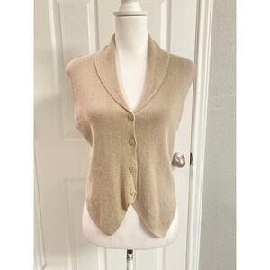 Vintage J.G. Hook Nell Flowers Knit Sweater Vest Tan Beige Medium Light Academia